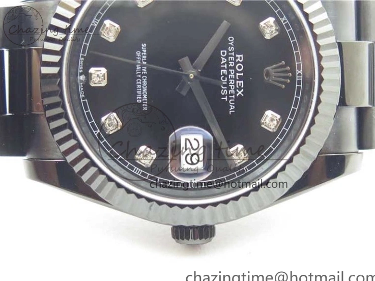 All Markers A3235 on Oyster Bracelet 41 Black Dial Black PVD Best Edition VRF Diamonds DateJust PVD 0128